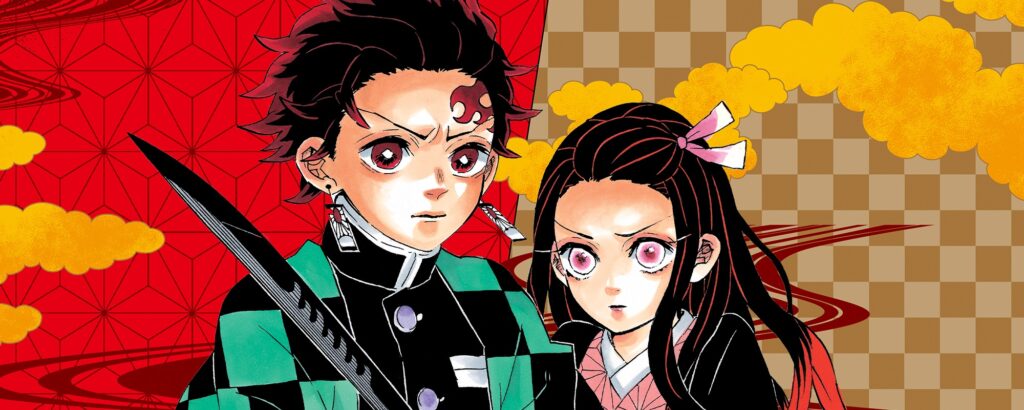 Image showing tanjiro and his sister from Demon slayer anime poster.