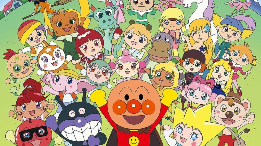 Scene showing major characters from anpanman which is one of top 10 anime series with most episode count.