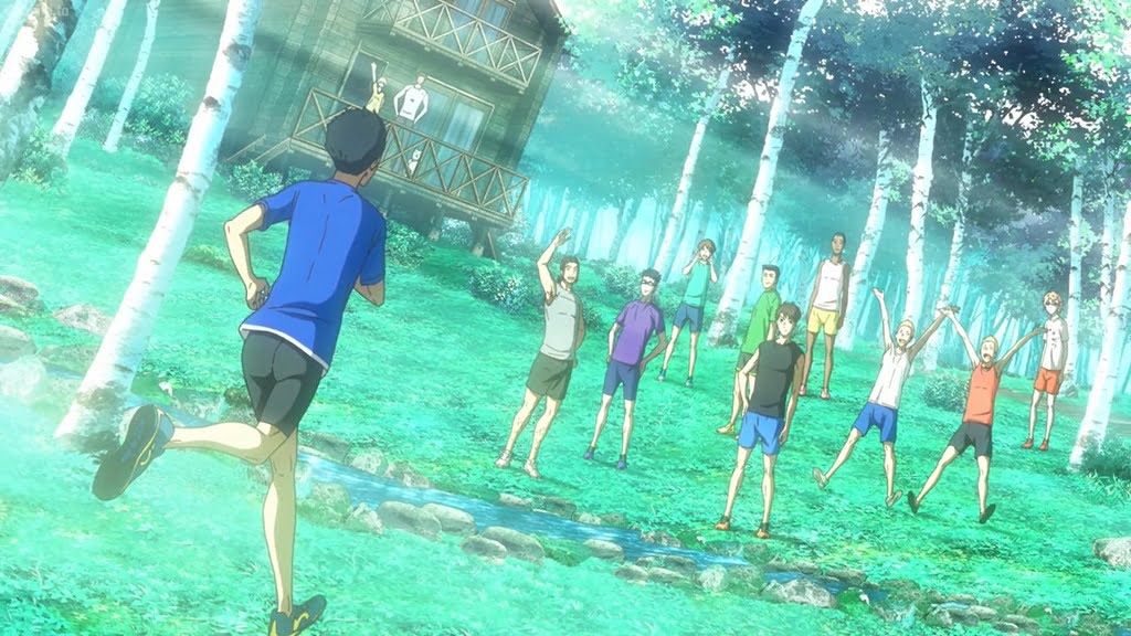 Image shows a character running a marathon race. It is one of the top anime of all time.