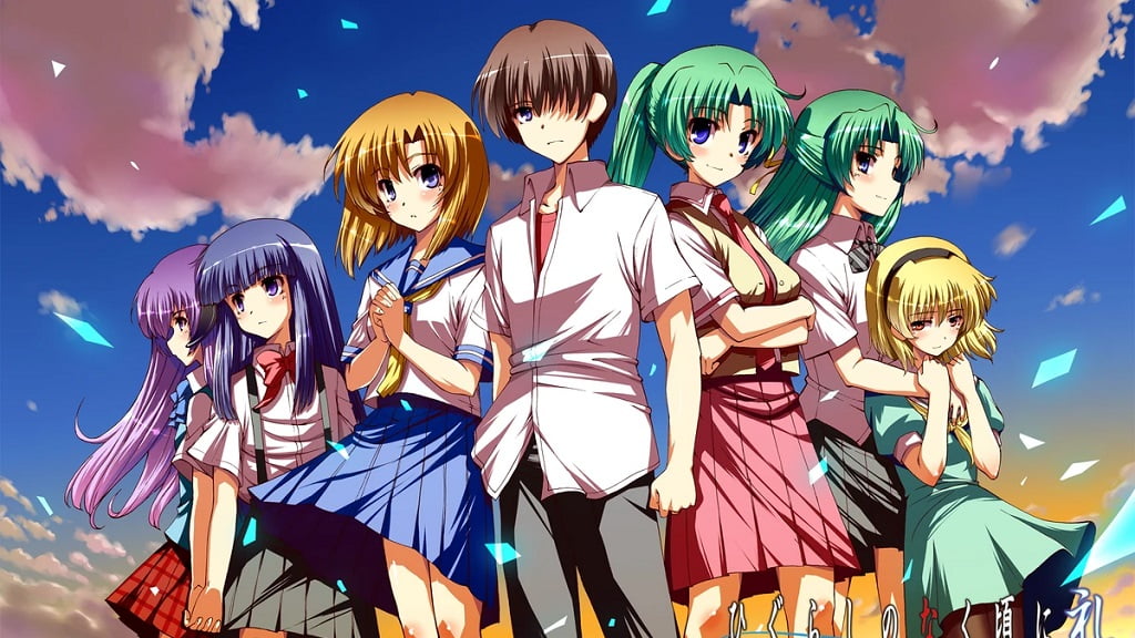 Image showing all the major Higurashi cast.