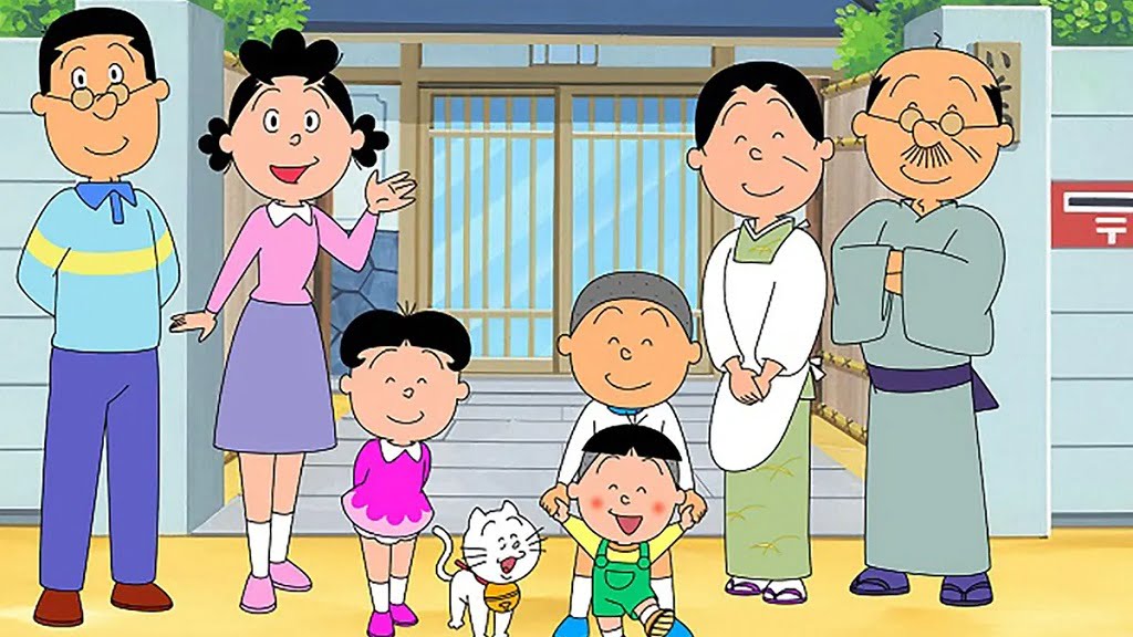 Scene showing main characters of sazae san.